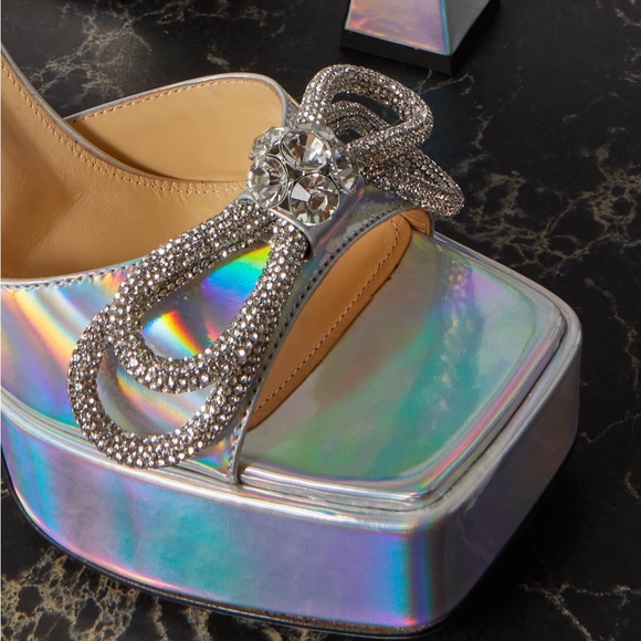 Mach & Mach bow rhinestone peep toe iridescent platform heels sz 36.5 - Picture 4 of 5